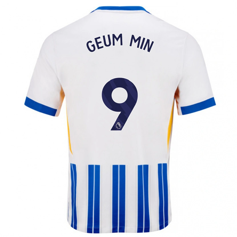 Danxen Donna Maglia Lee Geum-Min #9 Bianco Blu A Righe Kit Gara Home 2024/25 Maglietta