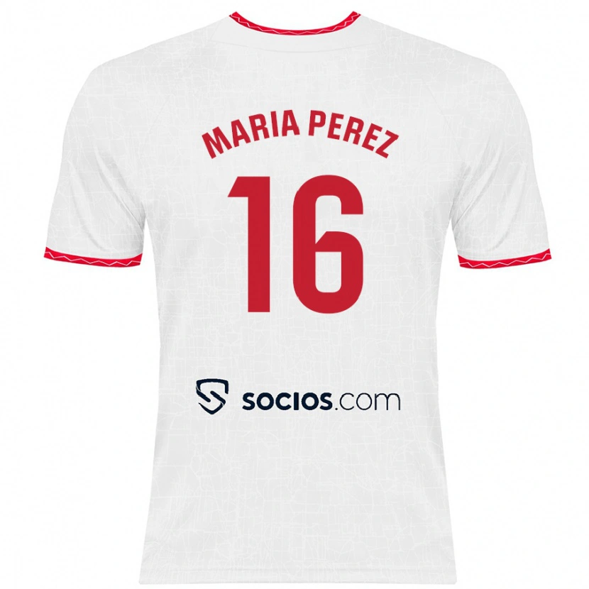 Danxen Donna Maglia María Pérez Rabaza #16 Bianco Rosso Kit Gara Home 2024/25 Maglietta