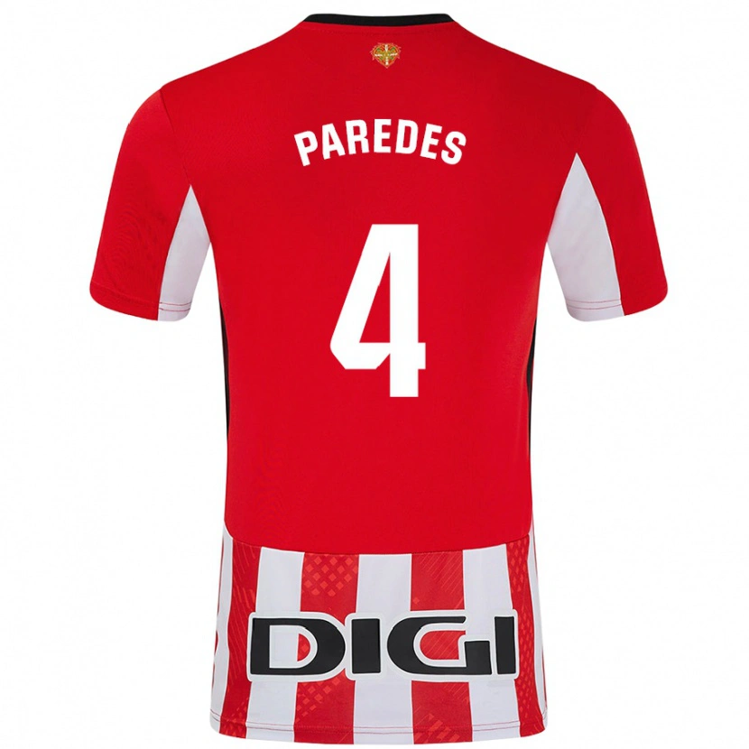 Danxen Donna Maglia Aitor Paredes #4 Rosso Bianco Kit Gara Home 2024/25 Maglietta
