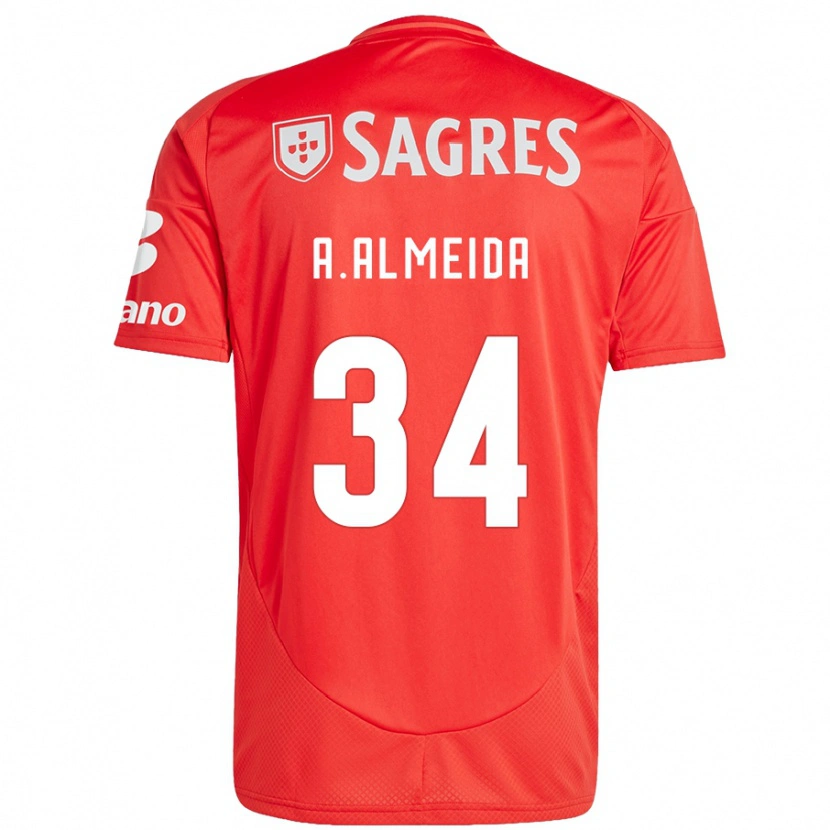 Danxen Donna Maglia Andre Almeida #34 Rosso Bianco Kit Gara Home 2024/25 Maglietta