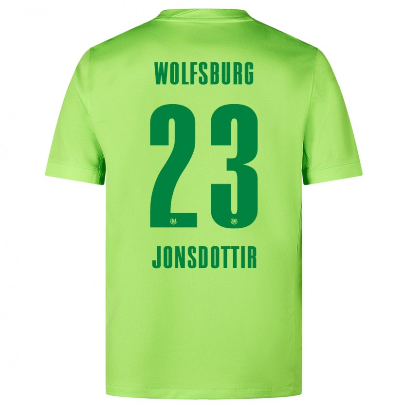 Danxen Donna Maglia Sveindís Jane Jónsdóttir #23 Verde Fluorescente Kit Gara Home 2024/25 Maglietta