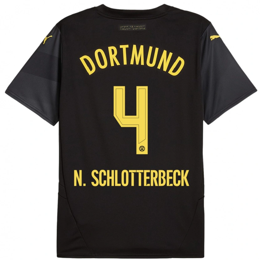 Danxen Donna Maglia Nico Schlotterbeck #4 Nero Giallo Kit Gara Away 2024/25 Maglietta