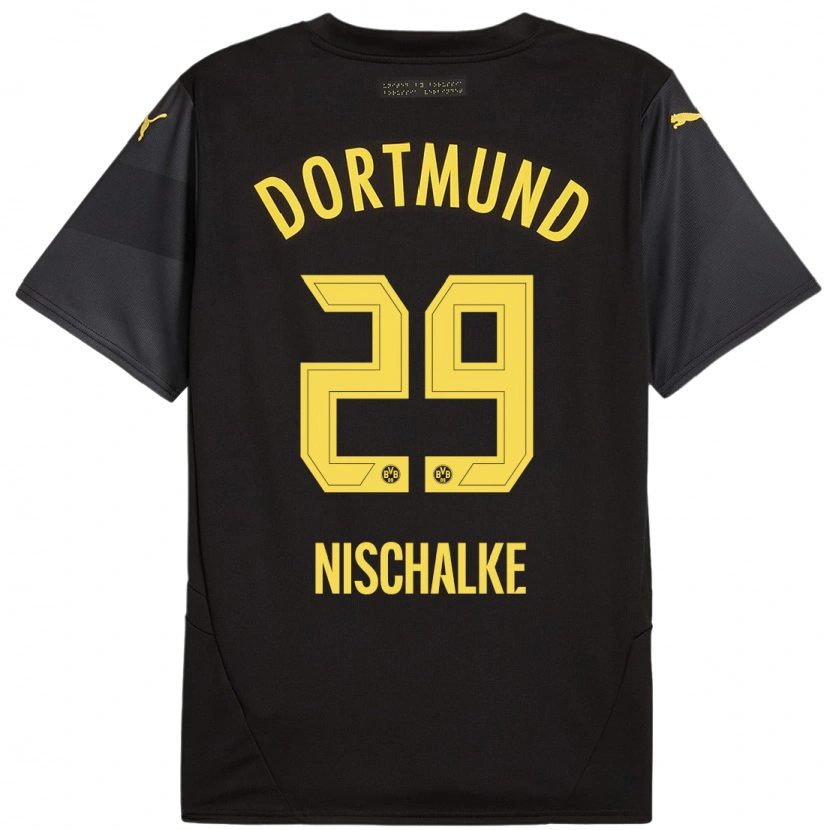 Danxen Donna Maglia Jermain Nischalke #29 Nero Giallo Kit Gara Away 2024/25 Maglietta