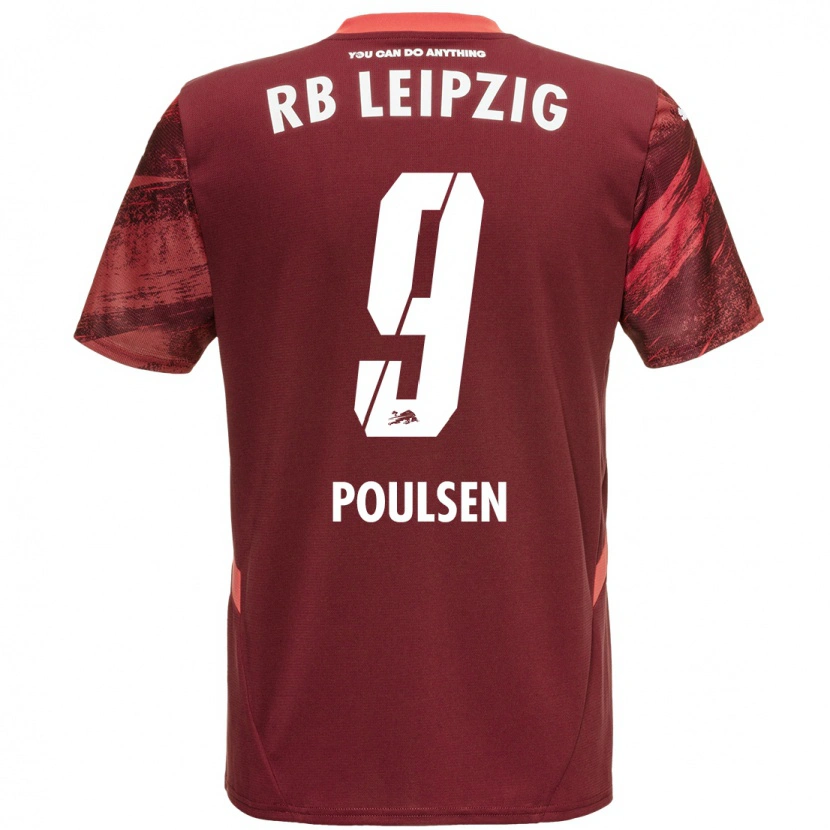 Danxen Donna Maglia Yussuf Poulsen #9 Borgogna Kit Gara Away 2024/25 Maglietta