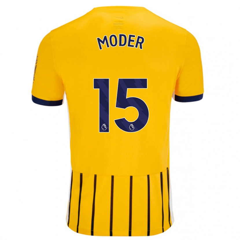 Danxen Donna Maglia Jakub Moder #15 Oro Blu A Righe Sottili Kit Gara Away 2024/25 Maglietta