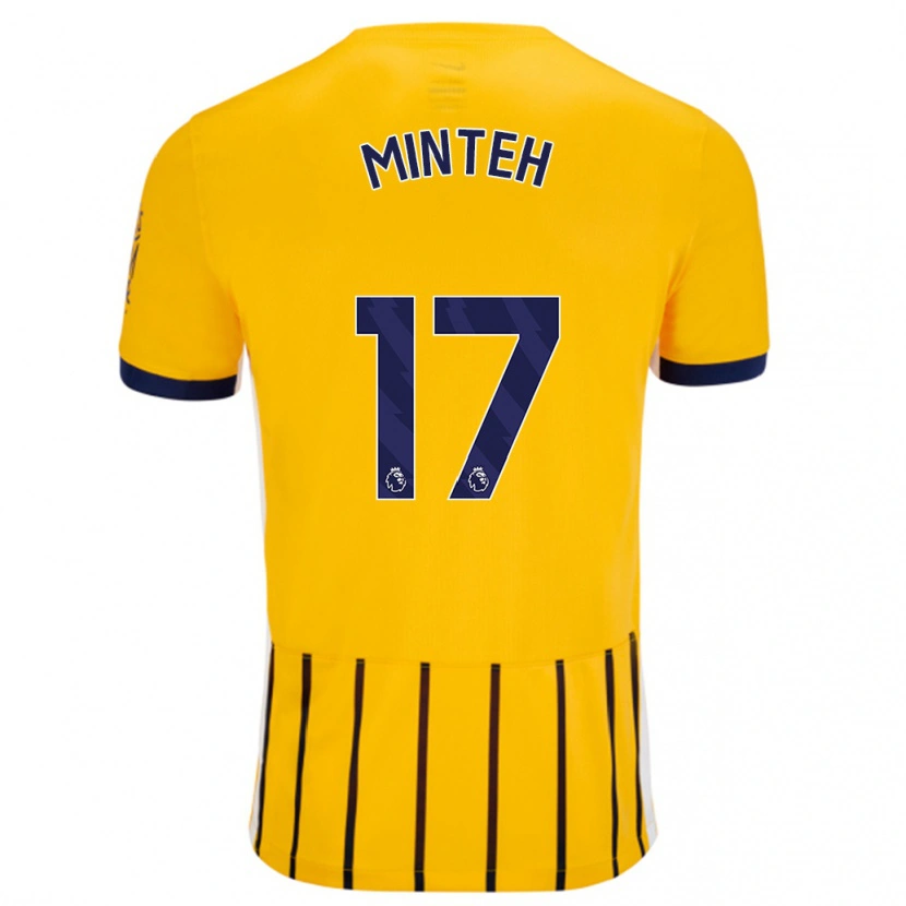 Danxen Donna Maglia Yankuba Minteh #17 Oro Blu A Righe Sottili Kit Gara Away 2024/25 Maglietta