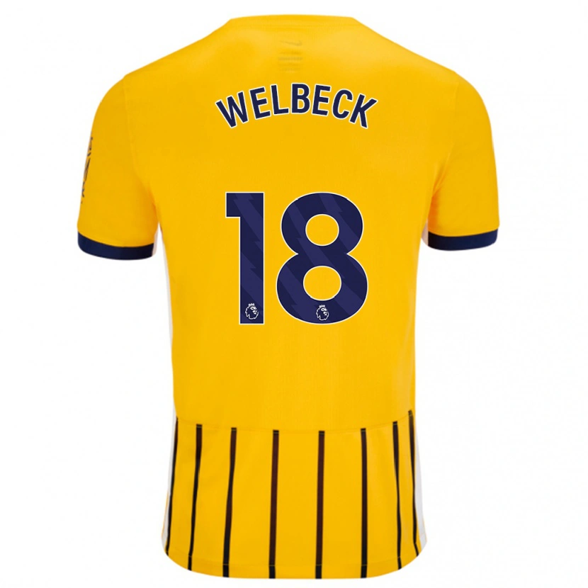 Danxen Donna Maglia Danny Welbeck #18 Oro Blu A Righe Sottili Kit Gara Away 2024/25 Maglietta