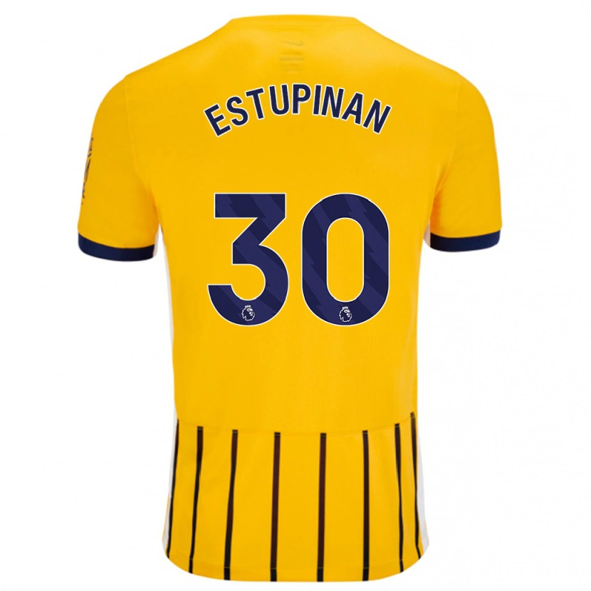 Danxen Donna Maglia Pervis Estupiñán #30 Oro Blu A Righe Sottili Kit Gara Away 2024/25 Maglietta