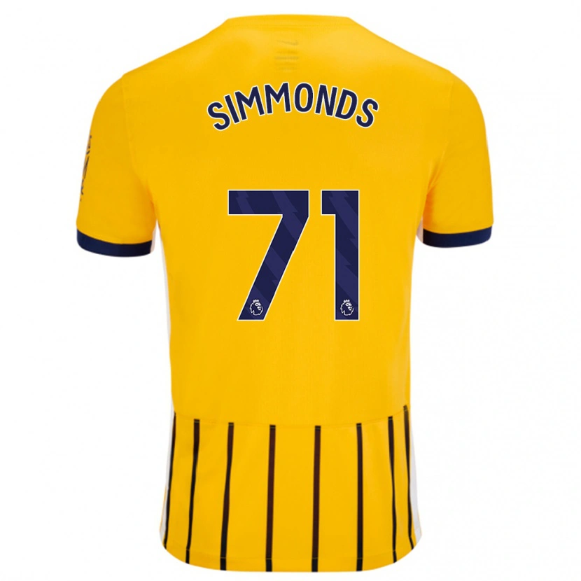 Danxen Donna Maglia Freddie Simmonds #71 Oro Blu A Righe Sottili Kit Gara Away 2024/25 Maglietta