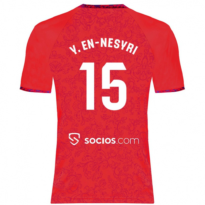 Danxen Donna Maglia Youssef En-Nesyri #15 Rosso Kit Gara Away 2024/25 Maglietta
