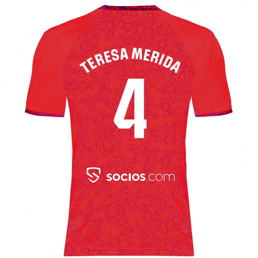 Danxen Donna Maglia Teresa Merida #4 Rosso Kit Gara Away 2024/25 Maglietta
