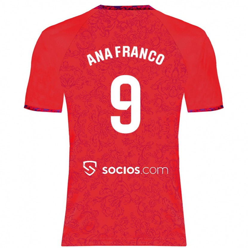 Danxen Donna Maglia Ana Franco De La Vega #9 Rosso Kit Gara Away 2024/25 Maglietta
