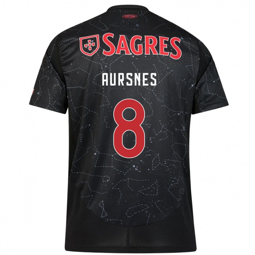 Danxen Donna Maglia Fredrik Aursnes #8 Nero Rosso Kit Gara Away 2024/25 Maglietta