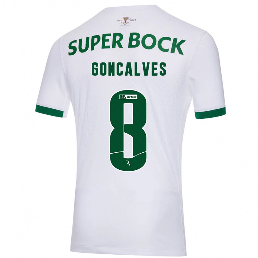 Danxen Donna Maglia Pedro Gonçalves #8 Bianco Verde Kit Gara Away 2024/25 Maglietta