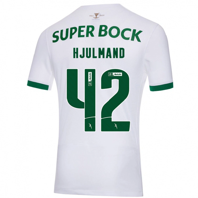 Danxen Donna Maglia Morten Hjulmand #42 Bianco Verde Kit Gara Away 2024/25 Maglietta