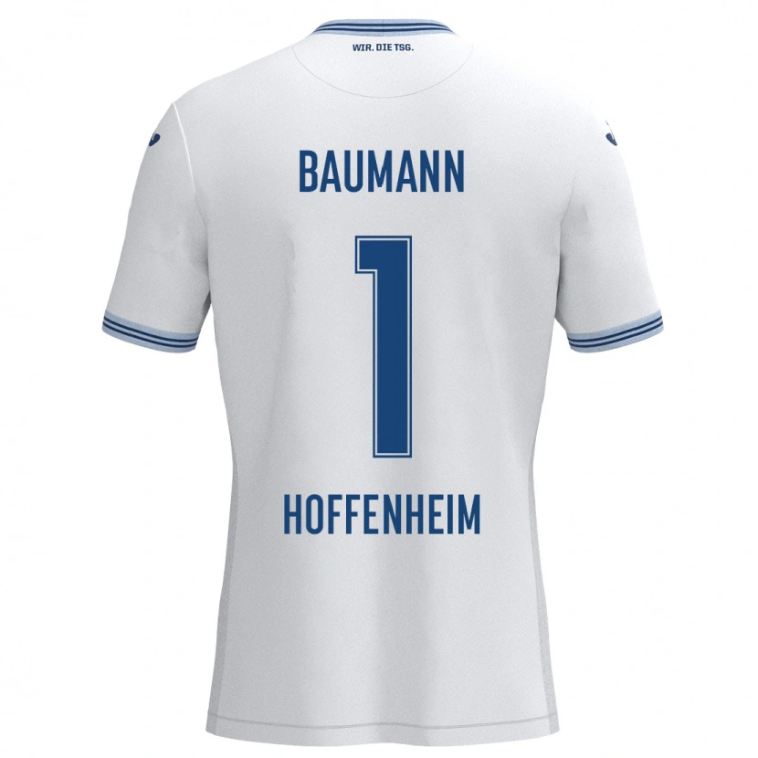 Danxen Donna Maglia Oliver Baumann #1 Bianco Blu Kit Gara Away 2024/25 Maglietta