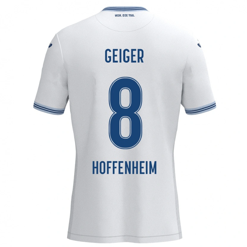 Danxen Donna Maglia Dennis Geiger #8 Bianco Blu Kit Gara Away 2024/25 Maglietta