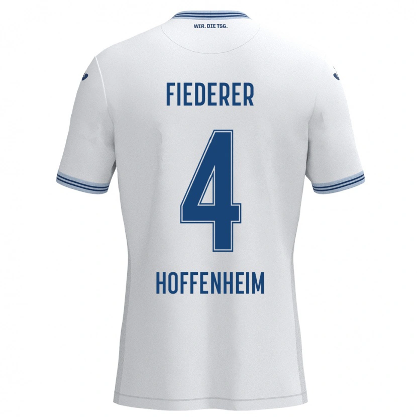 Danxen Donna Maglia Tom Fiederer #4 Bianco Blu Kit Gara Away 2024/25 Maglietta