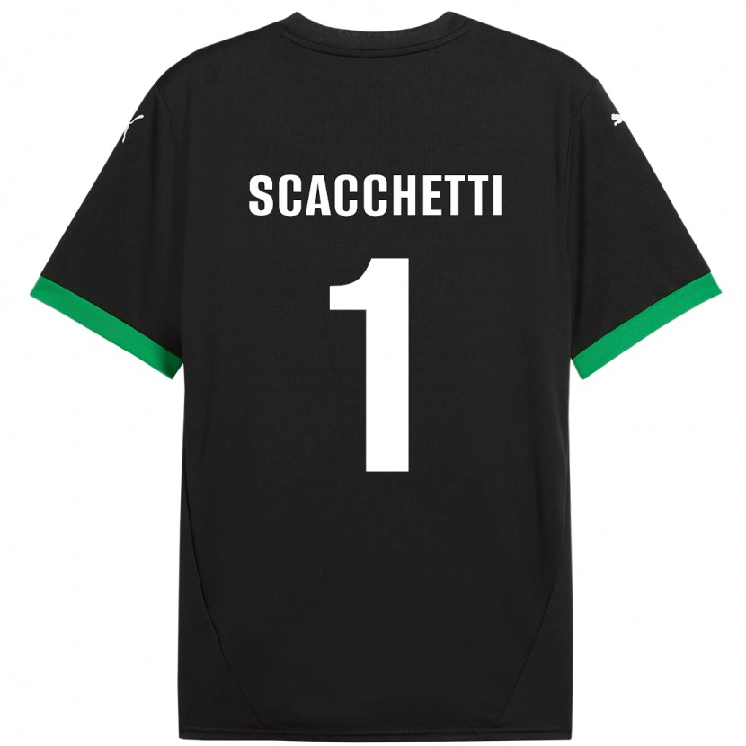 Danxen Bambino Maglia Alessandro Scacchetti #1 Nero Verde Scuro Kit Gara Home 2024/25 Maglietta