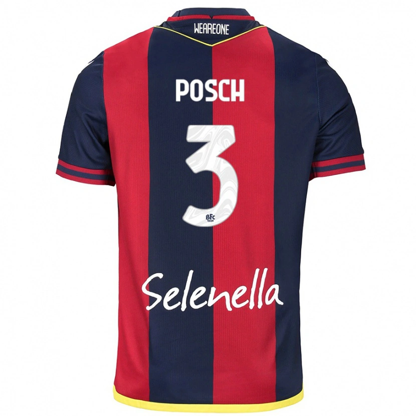 Danxen Bambino Maglia Stefan Posch #3 Rosso Blu Reale Kit Gara Home 2024/25 Maglietta