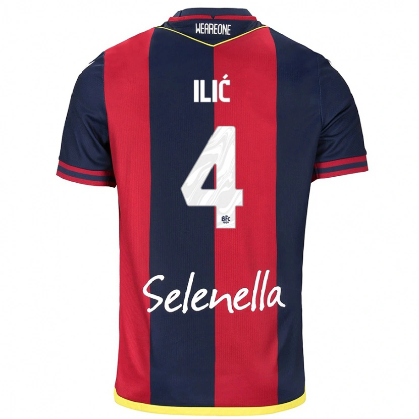 Danxen Bambino Maglia Mihajlo Ilić #4 Rosso Blu Reale Kit Gara Home 2024/25 Maglietta