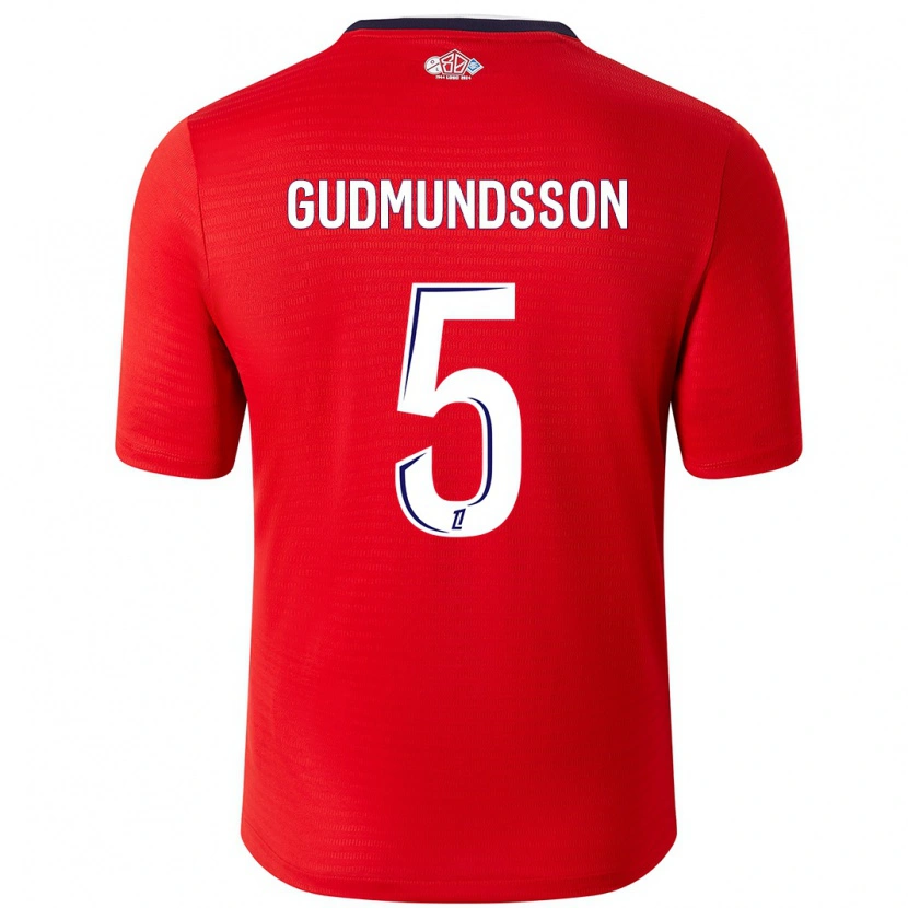 Danxen Bambino Maglia Gabriel Gudmundsson #5 Rosso Bianco Kit Gara Home 2024/25 Maglietta
