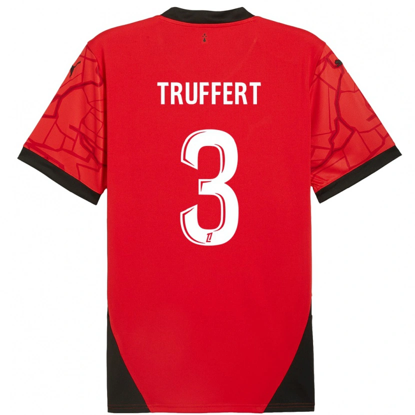 Danxen Bambino Maglia Adrien Truffert #3 Rosso Nero Kit Gara Home 2024/25 Maglietta