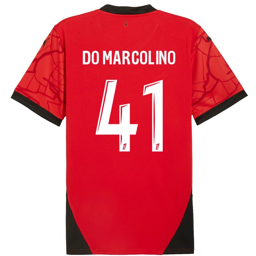 Danxen Bambino Maglia Alan Do Marcolino #41 Rosso Nero Kit Gara Home 2024/25 Maglietta