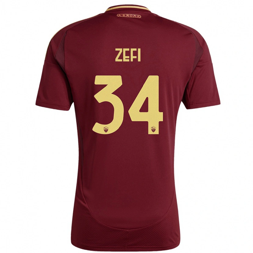 Danxen Bambino Maglia Kevin Zefi #34 Rosso Marrone Oro Kit Gara Home 2024/25 Maglietta