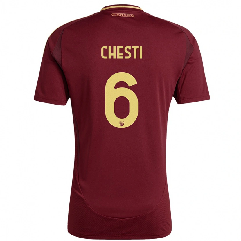 Danxen Bambino Maglia Francesco Chesti #6 Rosso Marrone Oro Kit Gara Home 2024/25 Maglietta