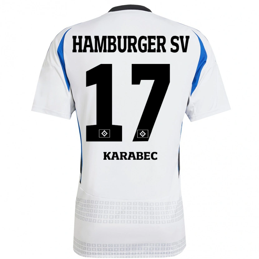 Danxen Bambino Maglia Adam Karabec #17 Bianco Blu Kit Gara Home 2024/25 Maglietta