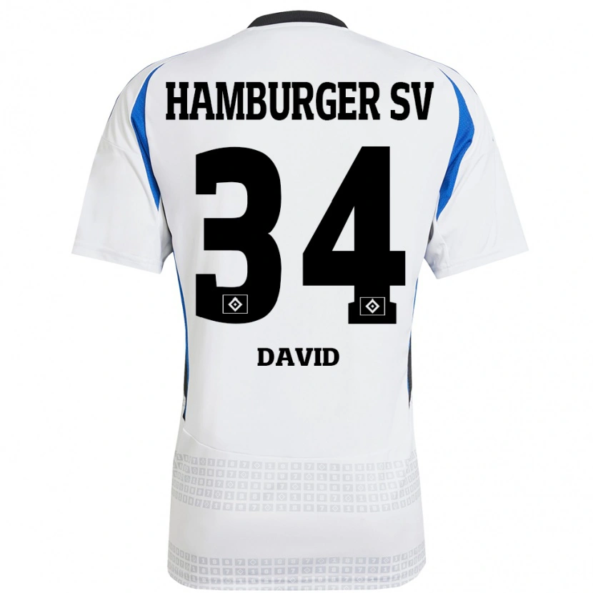 Danxen Bambino Maglia Jonas David #34 Bianco Blu Kit Gara Home 2024/25 Maglietta