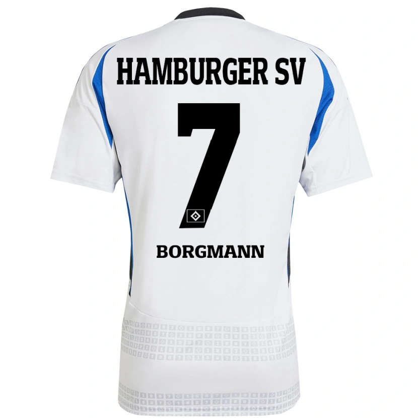 Danxen Bambino Maglia Marcus Borgmann #7 Bianco Blu Kit Gara Home 2024/25 Maglietta