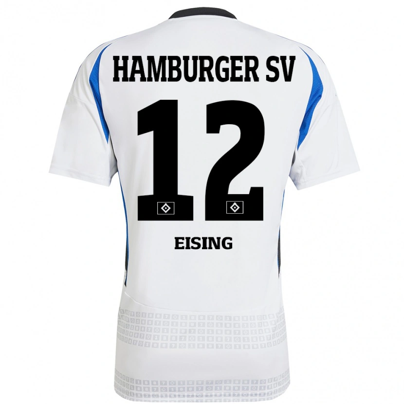 Danxen Bambino Maglia Luis Eising #12 Bianco Blu Kit Gara Home 2024/25 Maglietta