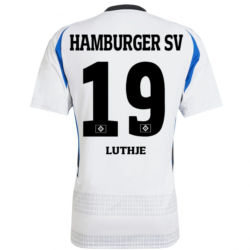 Danxen Bambino Maglia Niel Lüthje #19 Bianco Blu Kit Gara Home 2024/25 Maglietta