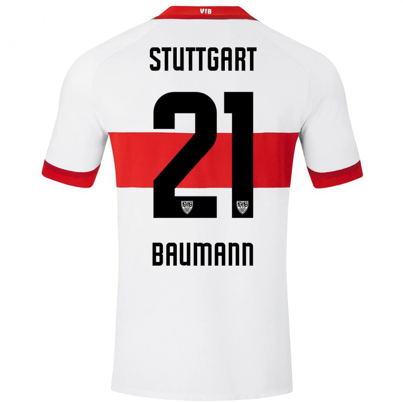Danxen Bambino Maglia Katharina Baumann #21 Bianco Rosso Kit Gara Home 2024/25 Maglietta