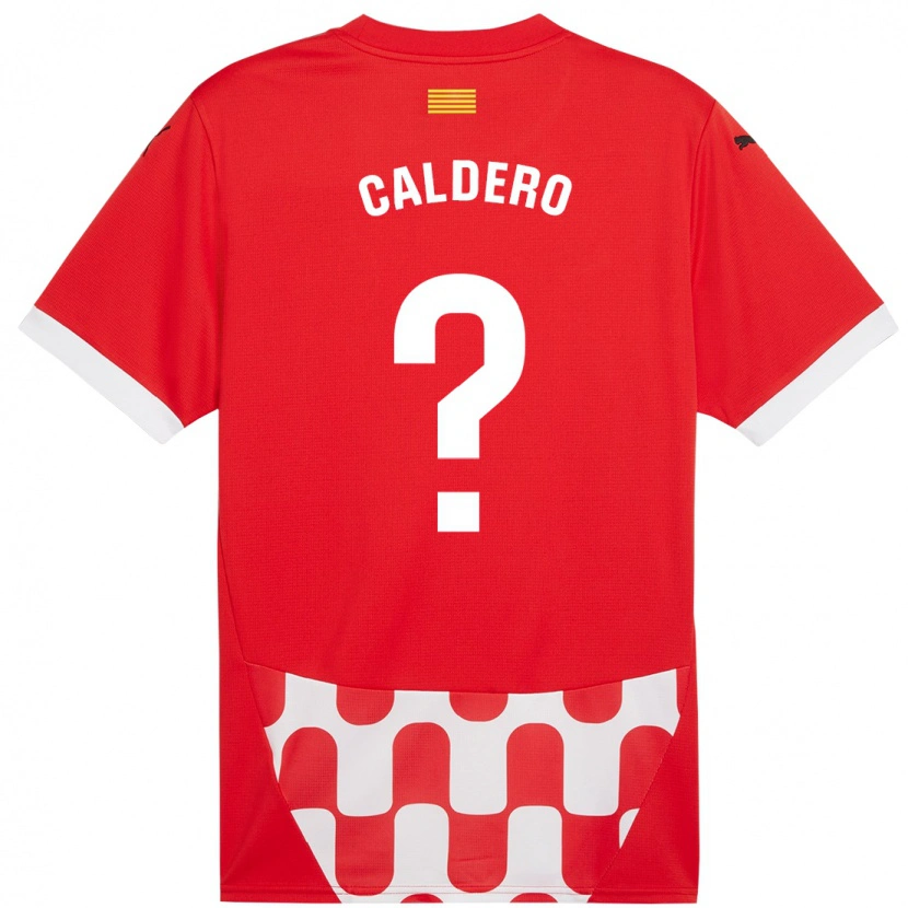 Danxen Bambino Maglia Nil Calderó #0 Rosso Bianco Kit Gara Home 2024/25 Maglietta