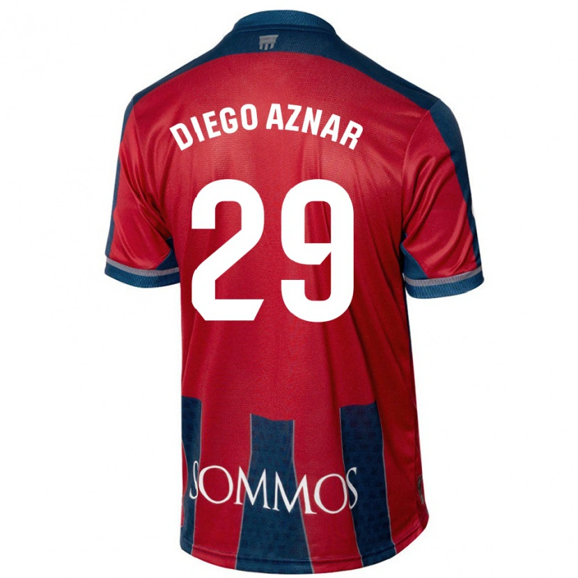Danxen Bambino Maglia Diego Aznar #29 Rosso Blu Kit Gara Home 2024/25 Maglietta