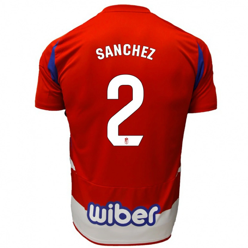 Danxen Bambino Maglia Rubén Sánchez #2 Rosso Bianco Blu Kit Gara Home 2024/25 Maglietta