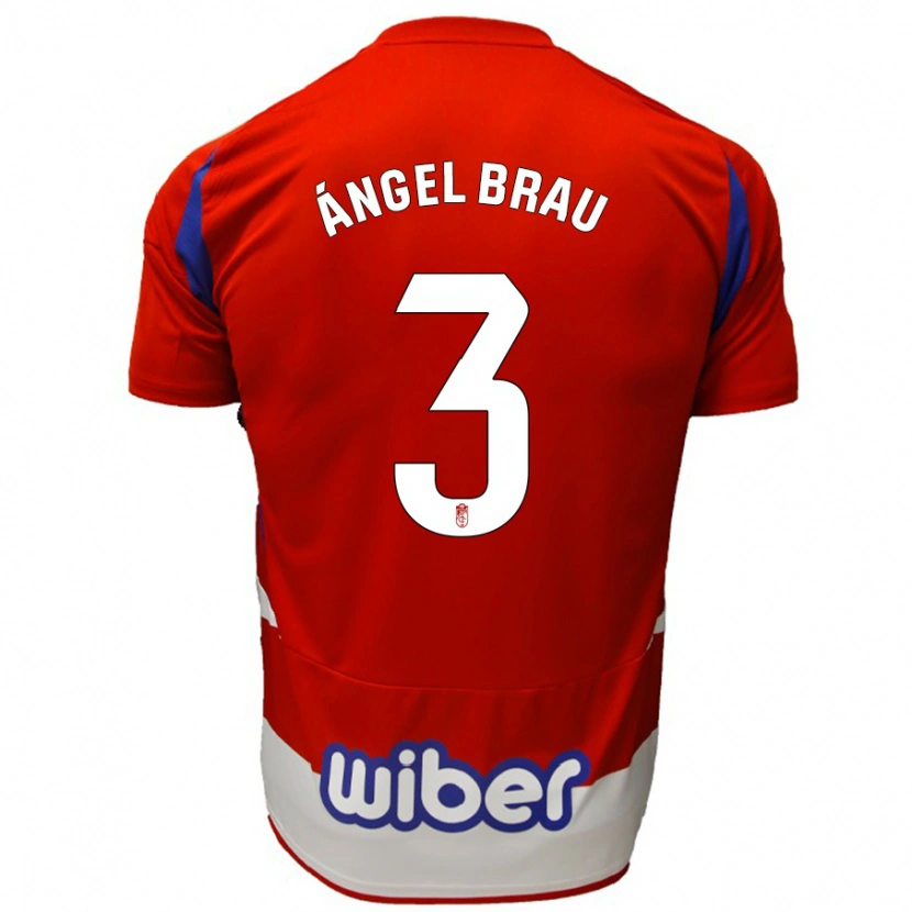 Danxen Bambino Maglia Miguel Ángel Brau #3 Rosso Bianco Blu Kit Gara Home 2024/25 Maglietta