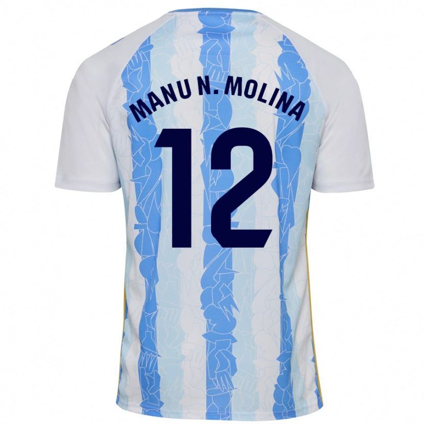 Danxen Bambino Maglia Manu Molina #12 Bianco Blu Kit Gara Home 2024/25 Maglietta