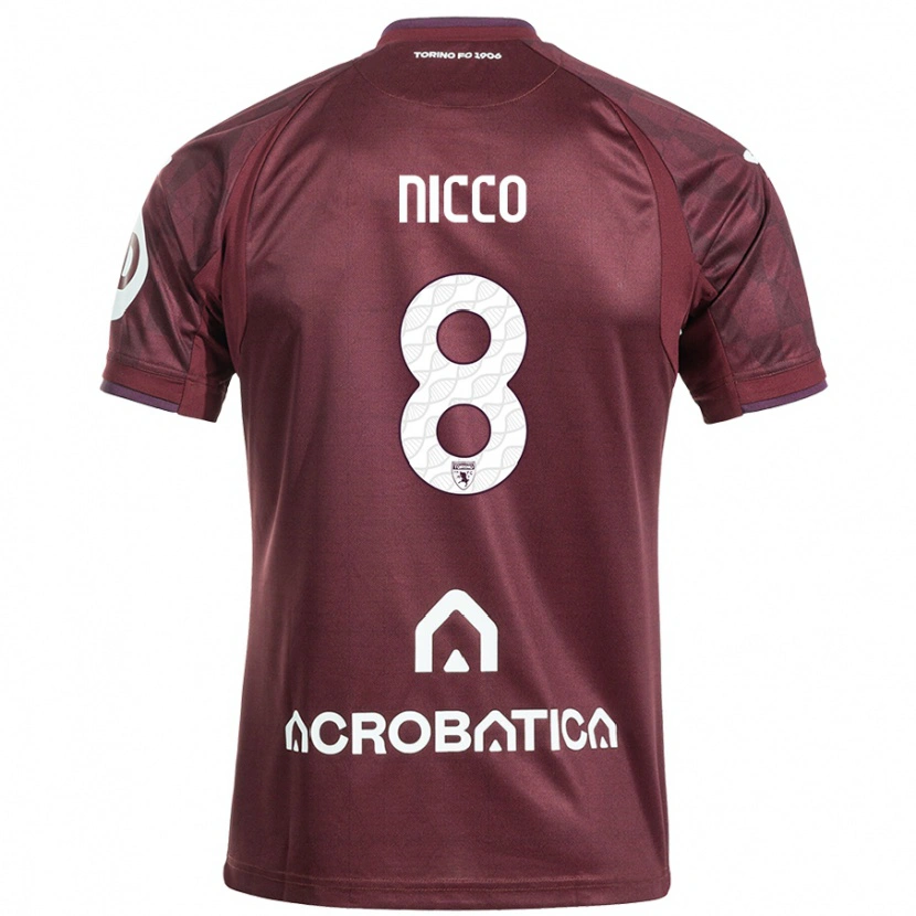 Danxen Bambino Maglia Giada Nicco #8 Marrone Bianco Kit Gara Home 2024/25 Maglietta