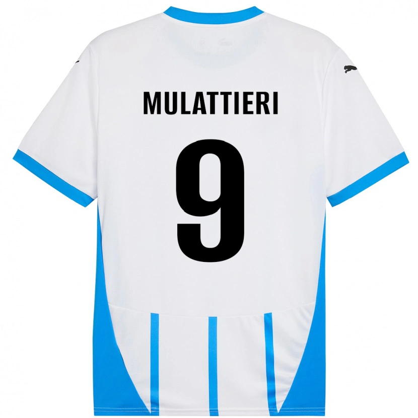 Danxen Bambino Maglia Samuele Mulattieri #9 Bianco Blu Kit Gara Away 2024/25 Maglietta