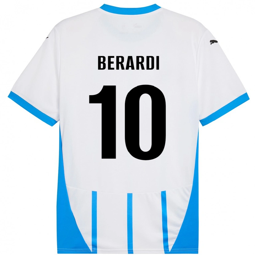 Danxen Bambino Maglia Domenico Berardi #10 Bianco Blu Kit Gara Away 2024/25 Maglietta