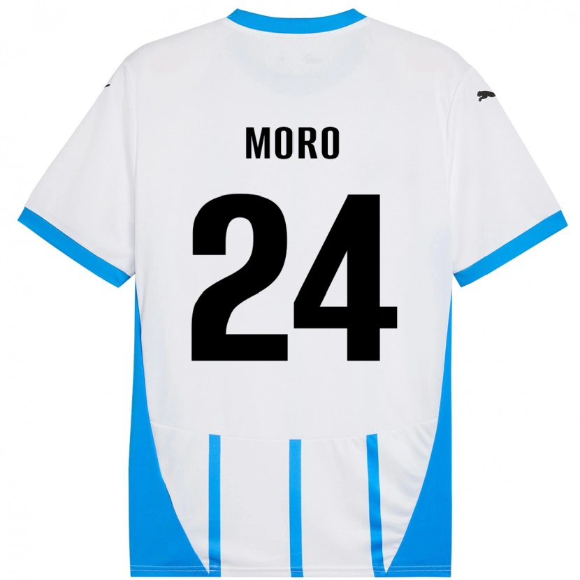 Danxen Bambino Maglia Luca Moro #24 Bianco Blu Kit Gara Away 2024/25 Maglietta