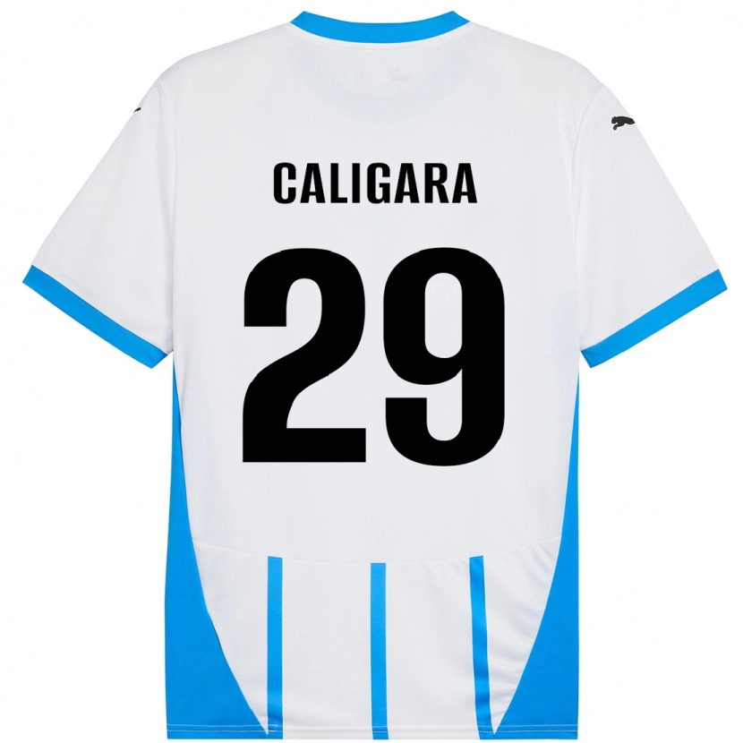 Danxen Bambino Maglia Fabrizio Caligara #29 Bianco Blu Kit Gara Away 2024/25 Maglietta