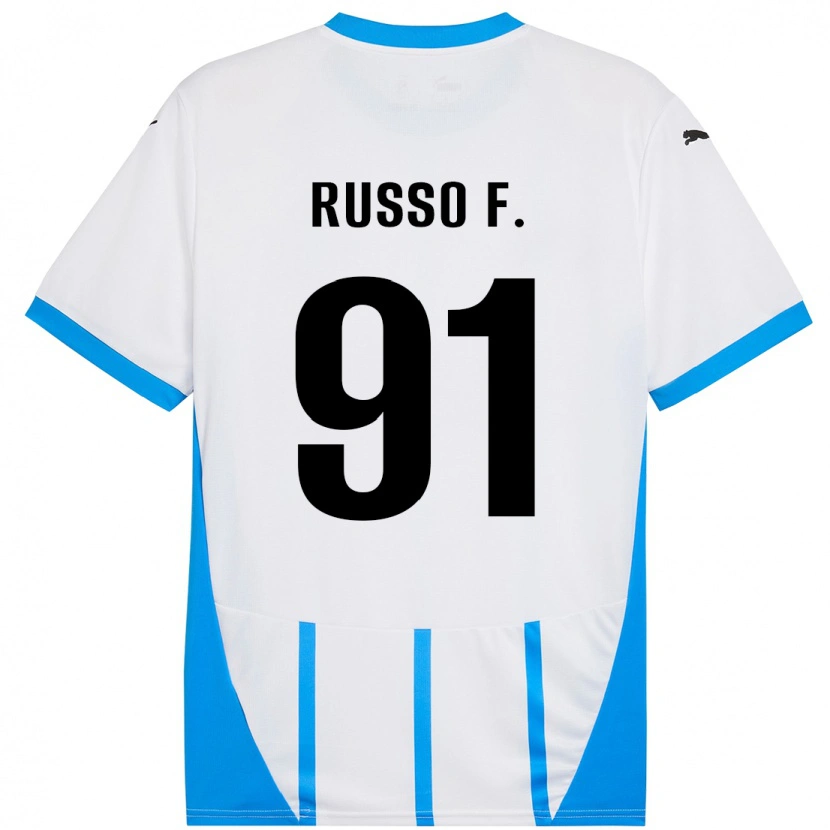 Danxen Bambino Maglia Flavio Russo #91 Bianco Blu Kit Gara Away 2024/25 Maglietta