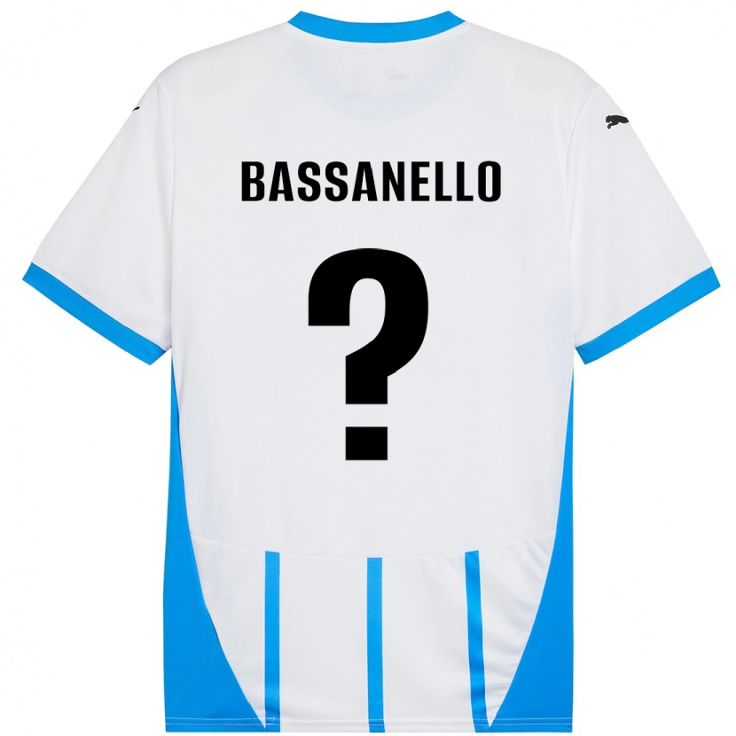Danxen Bambino Maglia Davide Bassanello #0 Bianco Blu Kit Gara Away 2024/25 Maglietta