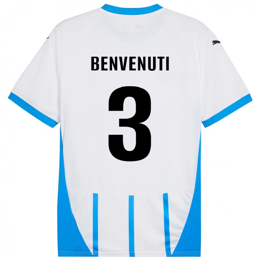 Danxen Bambino Maglia Tommaso Benvenuti #3 Bianco Blu Kit Gara Away 2024/25 Maglietta
