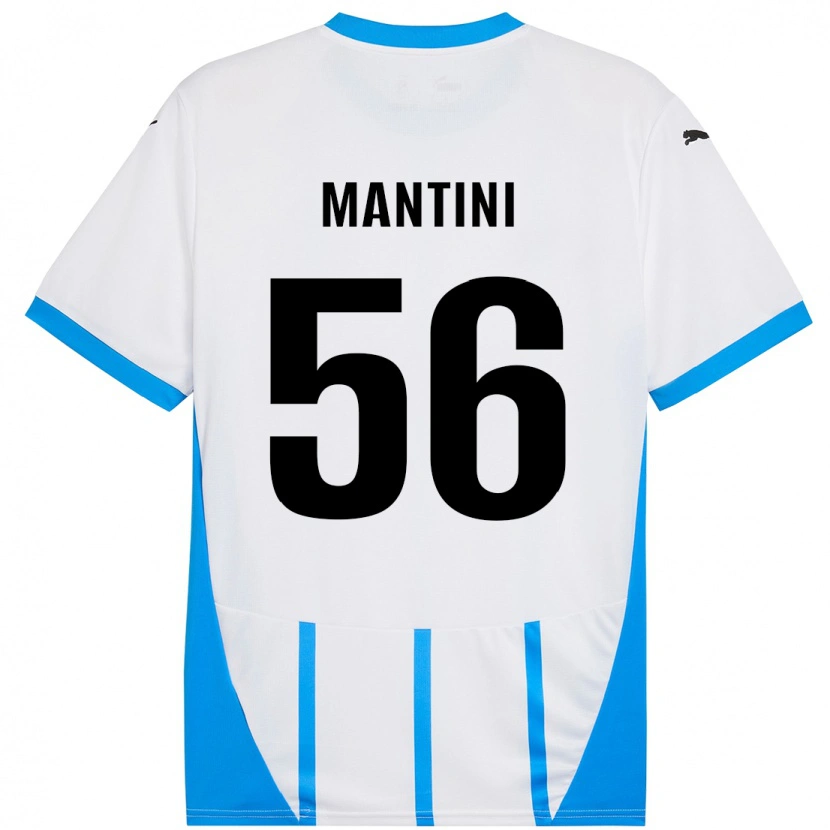 Danxen Bambino Maglia Raffaele Mantini #56 Bianco Blu Kit Gara Away 2024/25 Maglietta